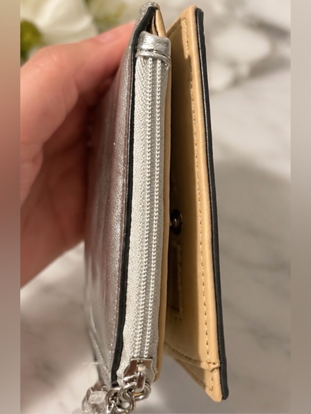 GUESS Silver Metallic Ruched Mini Clutch - Picture 3 of 3